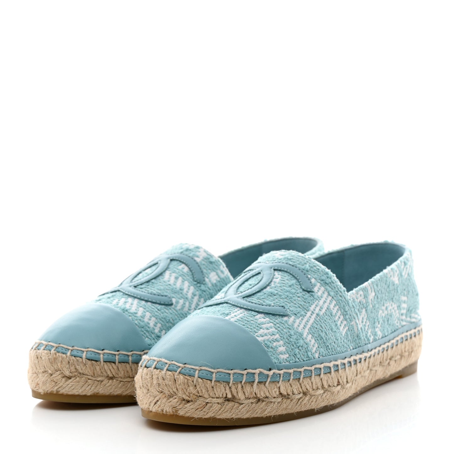 Tweed Grosgrain CC Print Espadrilles 38 Turquoise White