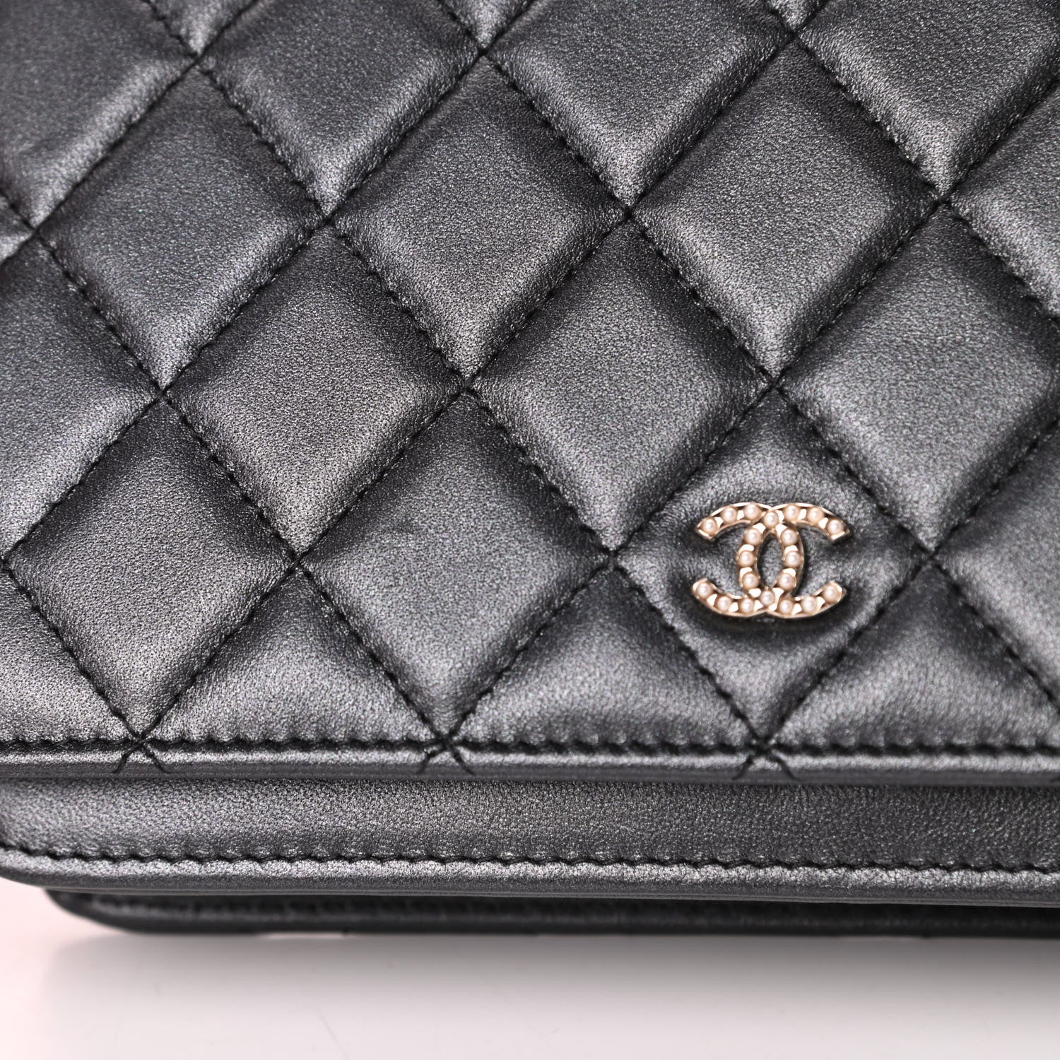 Chanel Iridescent Lambskin Quilted Pearl Wallet On Chain WOC Black 15 of 15