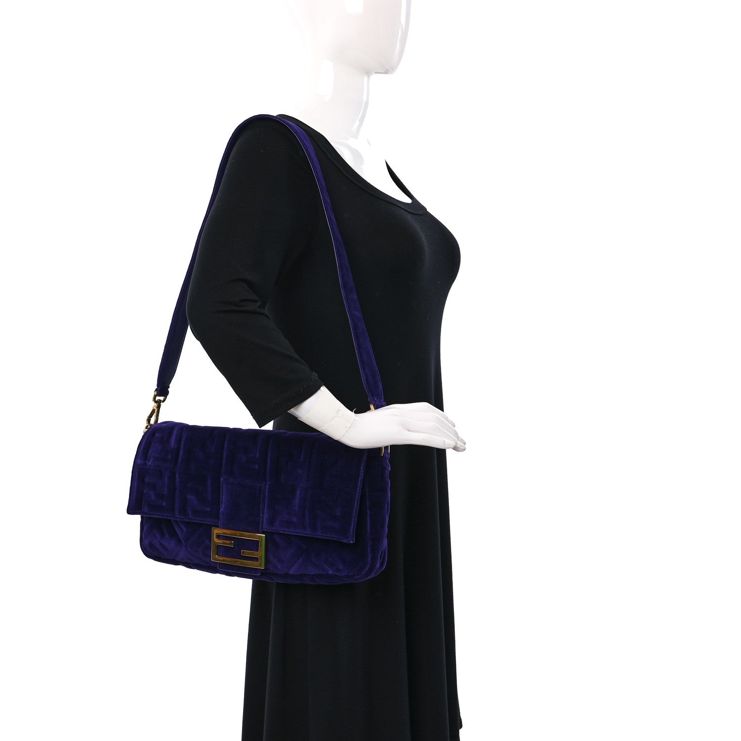 Fendi Velluto FF Embossed Large Baguette Viola Plus 2 of 8