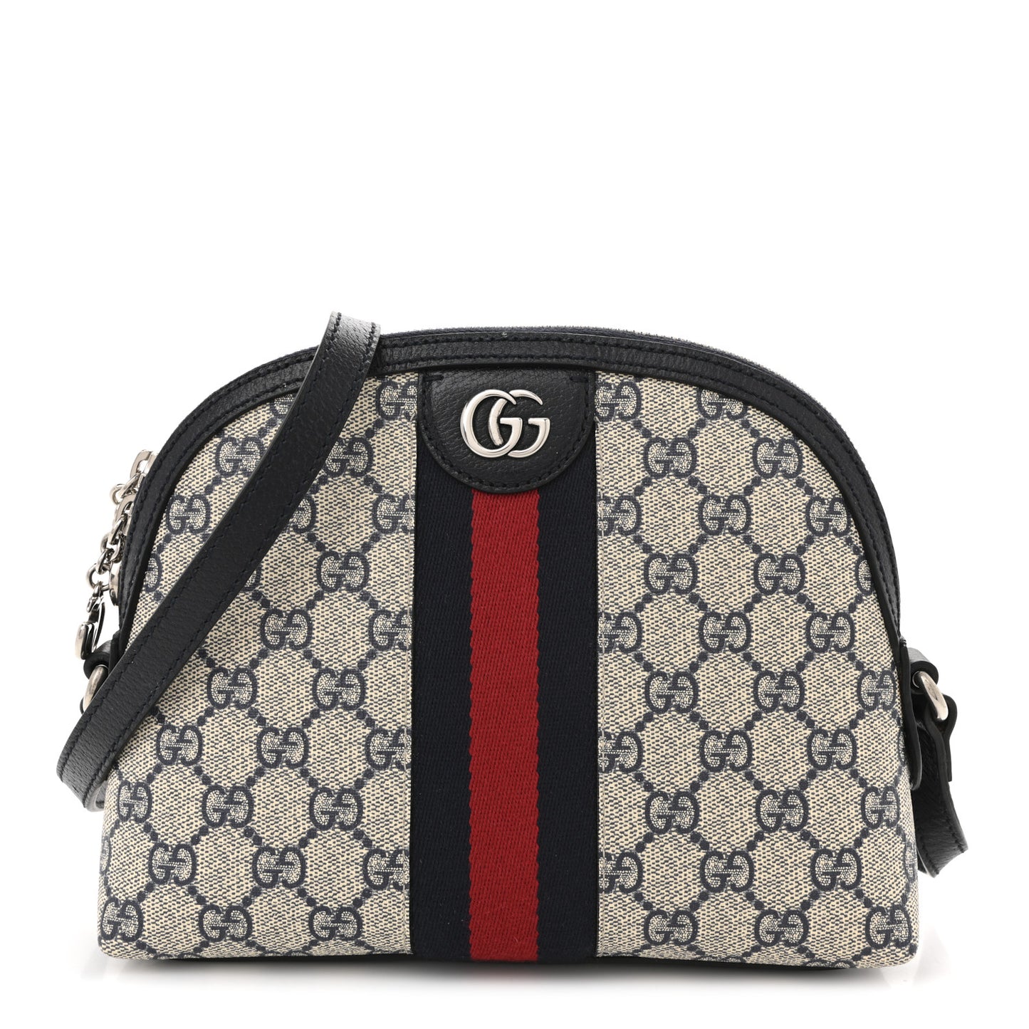 GG Supreme Monogram Textured Dollar Calfskin Web Small Ophidia Dome Shoulder Bag Beige Blue