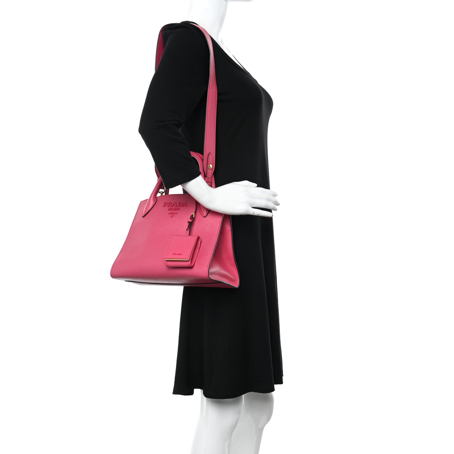 Prada Saffiano Cuir Calfskin Small Monochrome Top Handle Tote Magenta 2 of 10