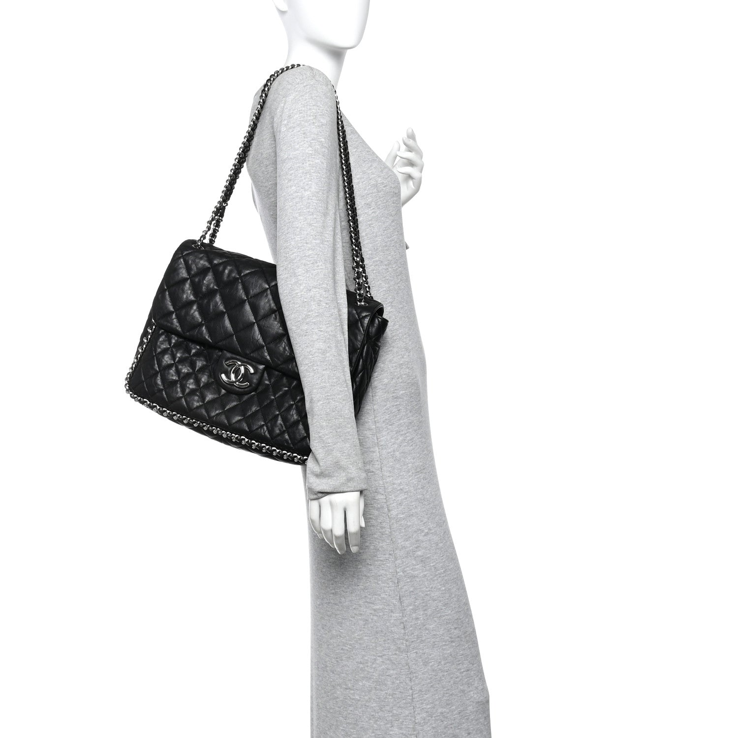 Chanel Washed Lambskin Quilted Maxi Chain Around Flap Black 2 of 12