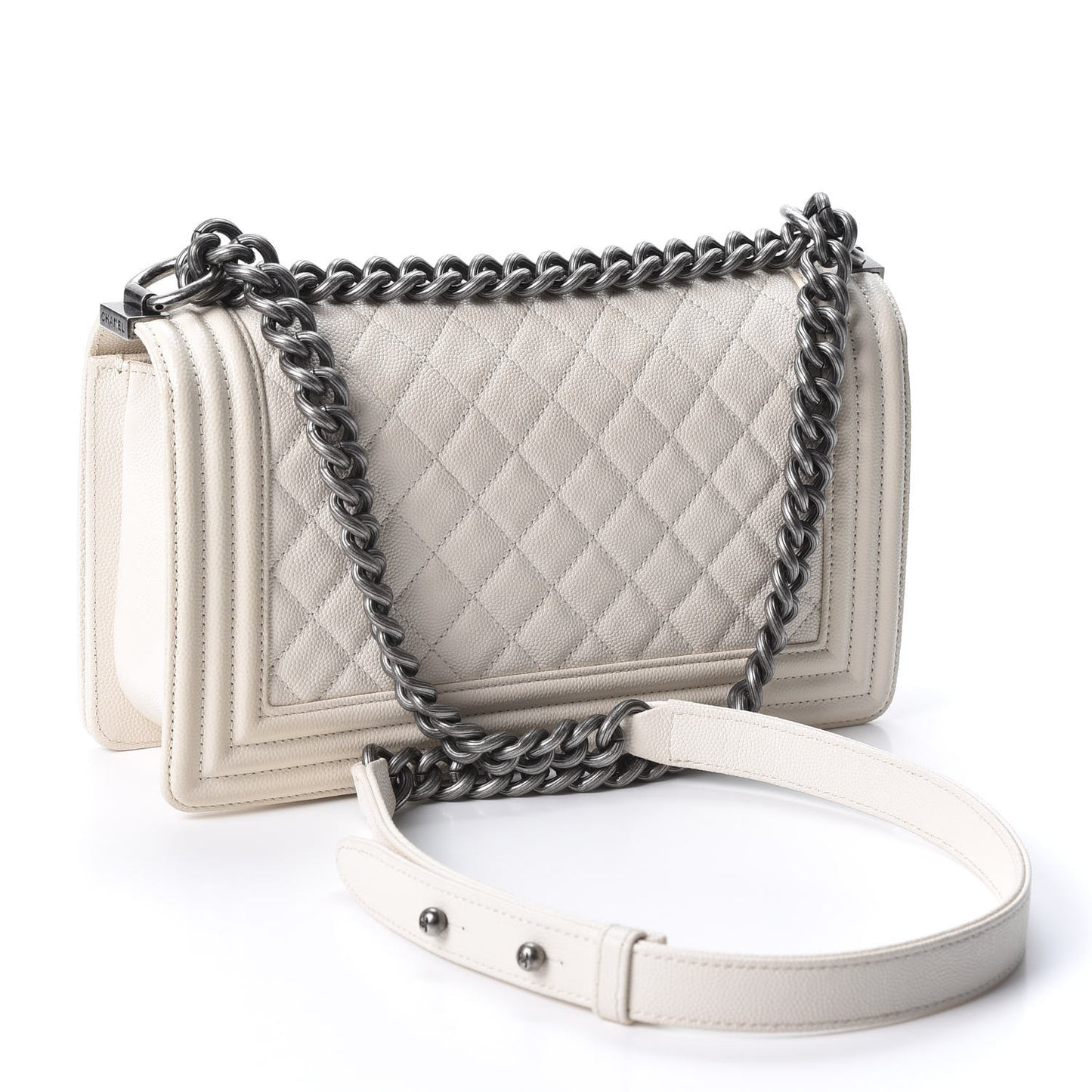 Caviar Quilted Medium Boy Flap Ivory