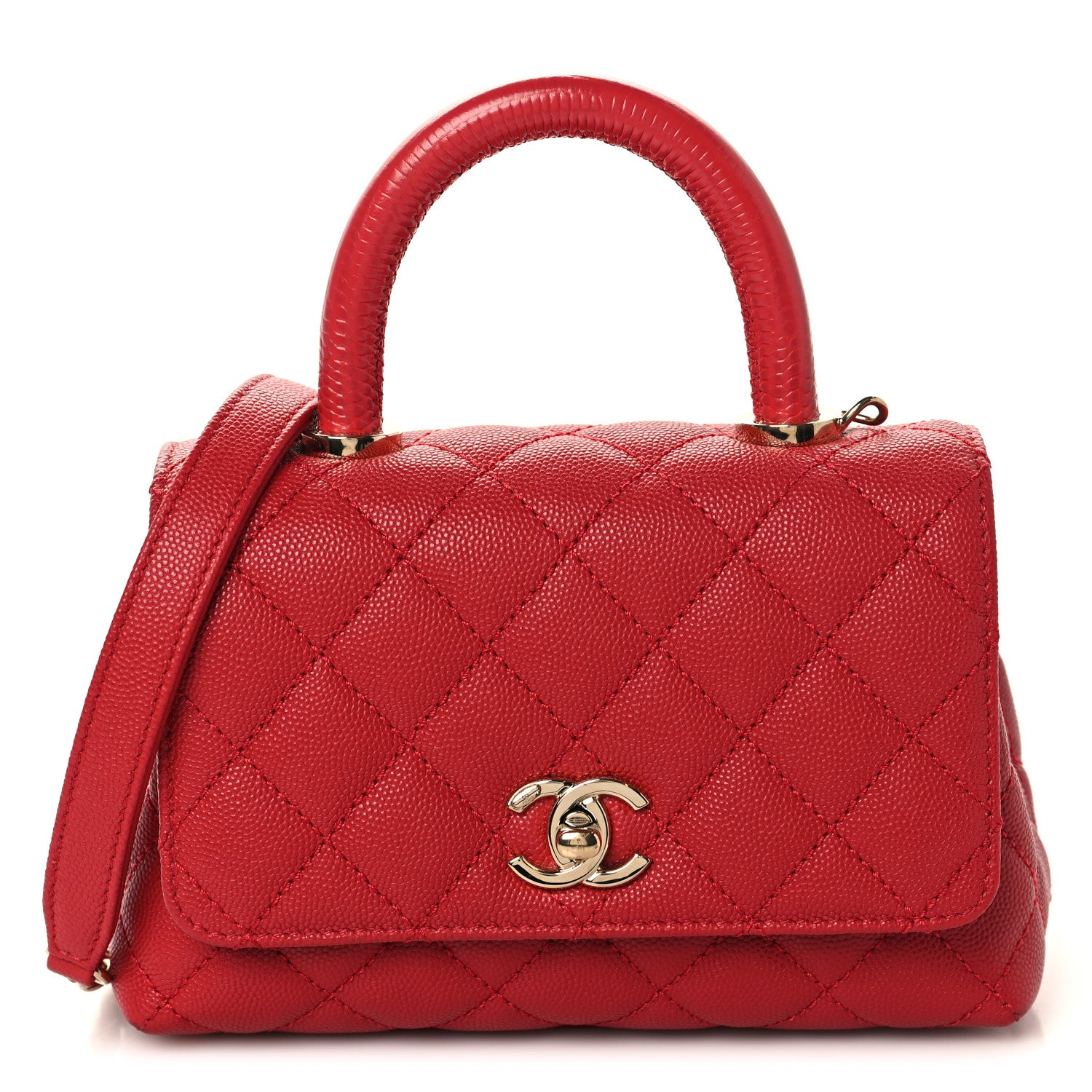 Chanel Caviar Lizard Embossed Quilted Extra Mini Coco Handle Flap