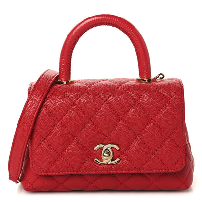 Chanel Caviar Lizard Embossed Quilted Extra Mini Coco Handle Flap Red 1 of 12