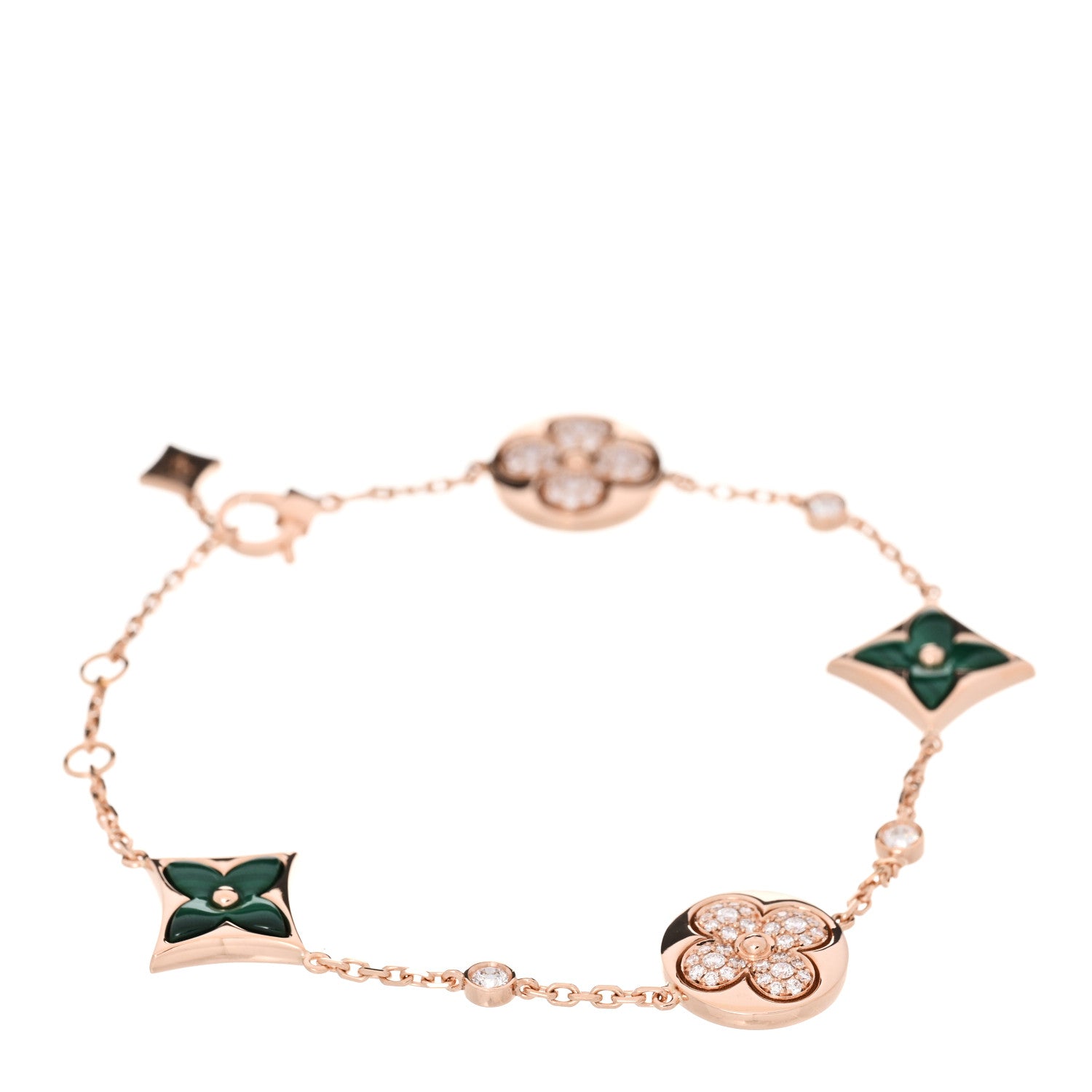 Louis Vuitton 18K Pink Gold Diamond Malachite Color Blossom BB Star and Sun Multi-Motif Bracelet 1 of 4