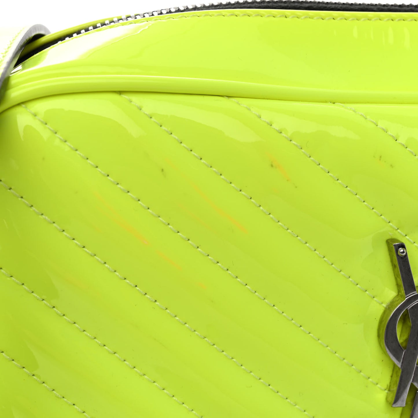Patent Calfskin Matelasse Monogram Lou Camera Bag Neon Yellow