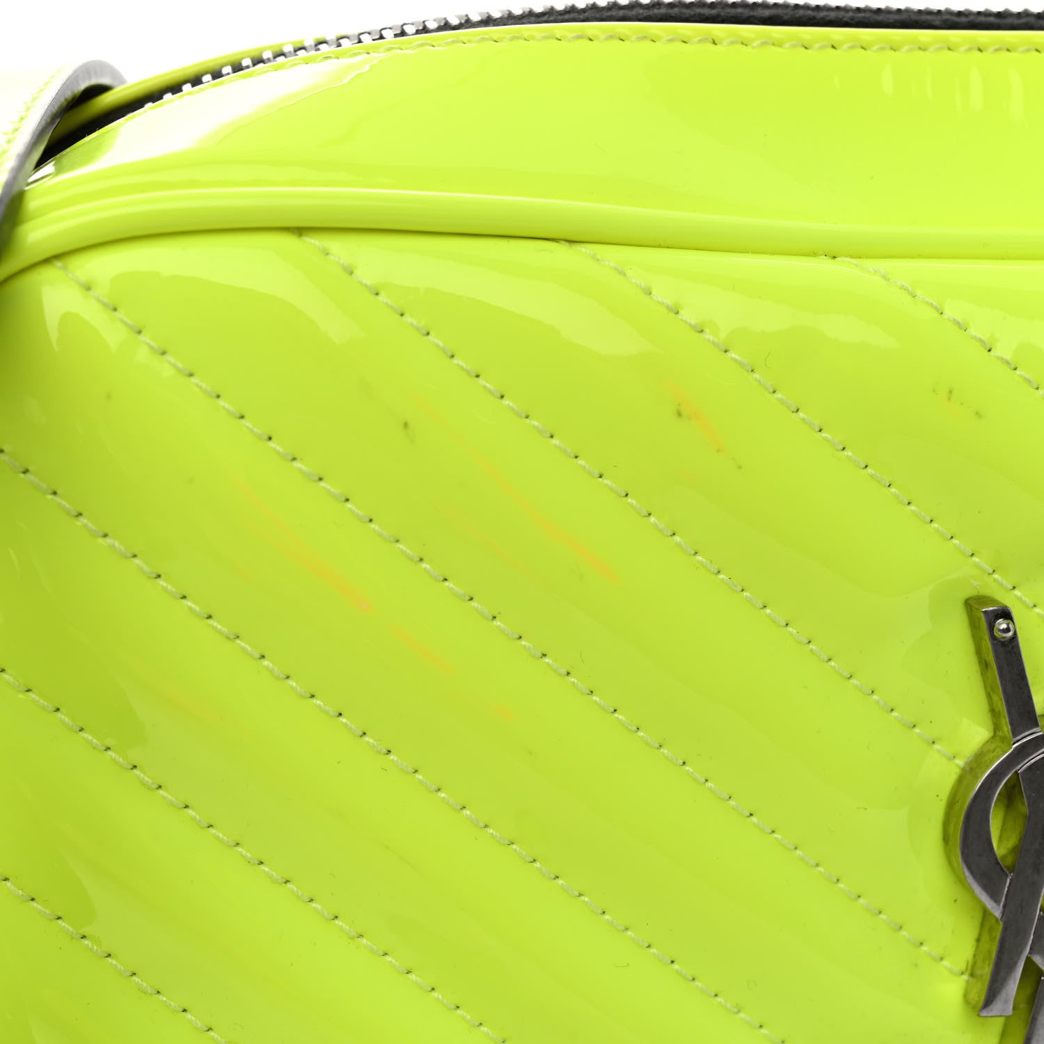 Saint Laurent Patent Calfskin Matelasse Monogram Lou Camera Bag Neon Yellow 10 of 12