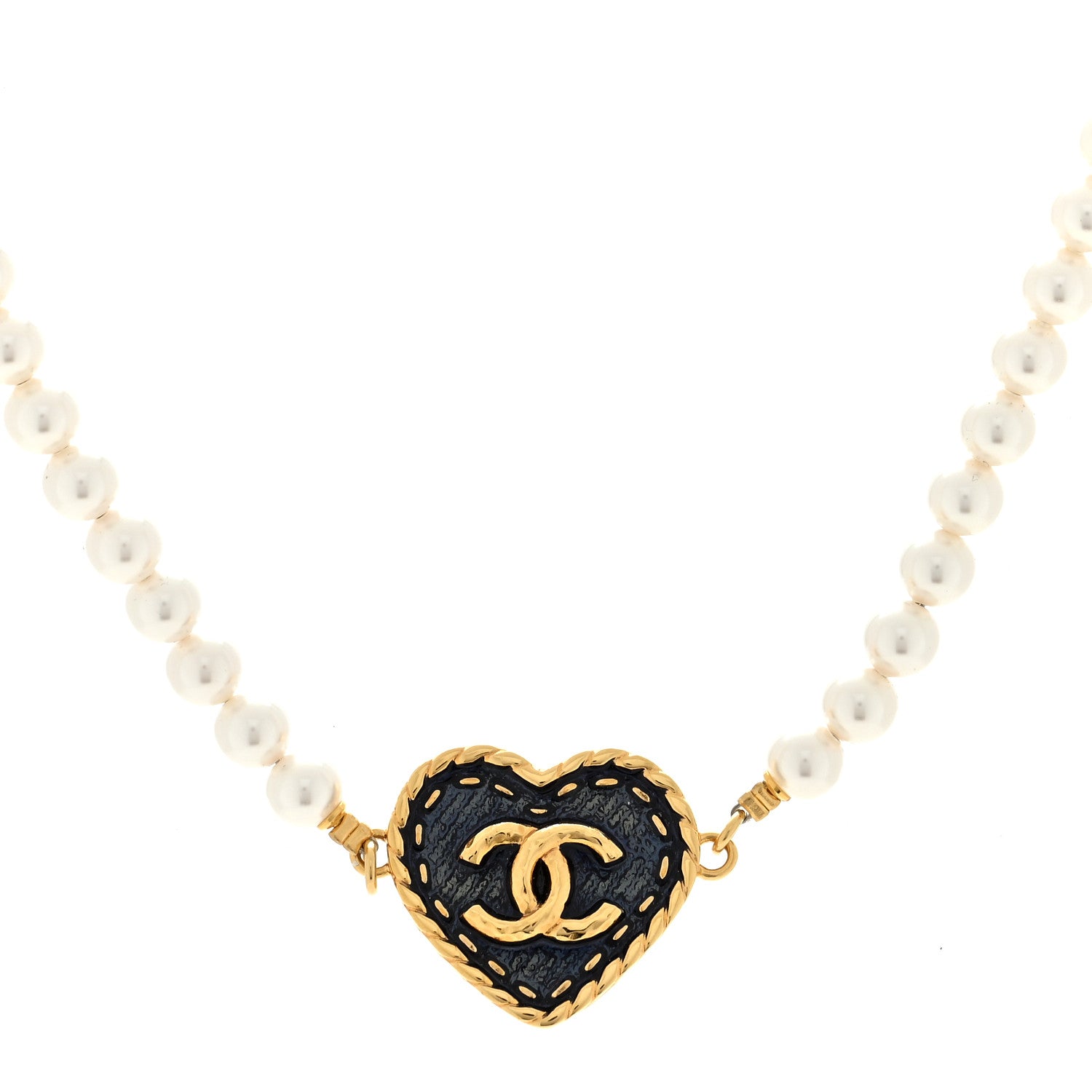 Chanel Pearl CC Heart Choker Necklace Gold 1 of 5