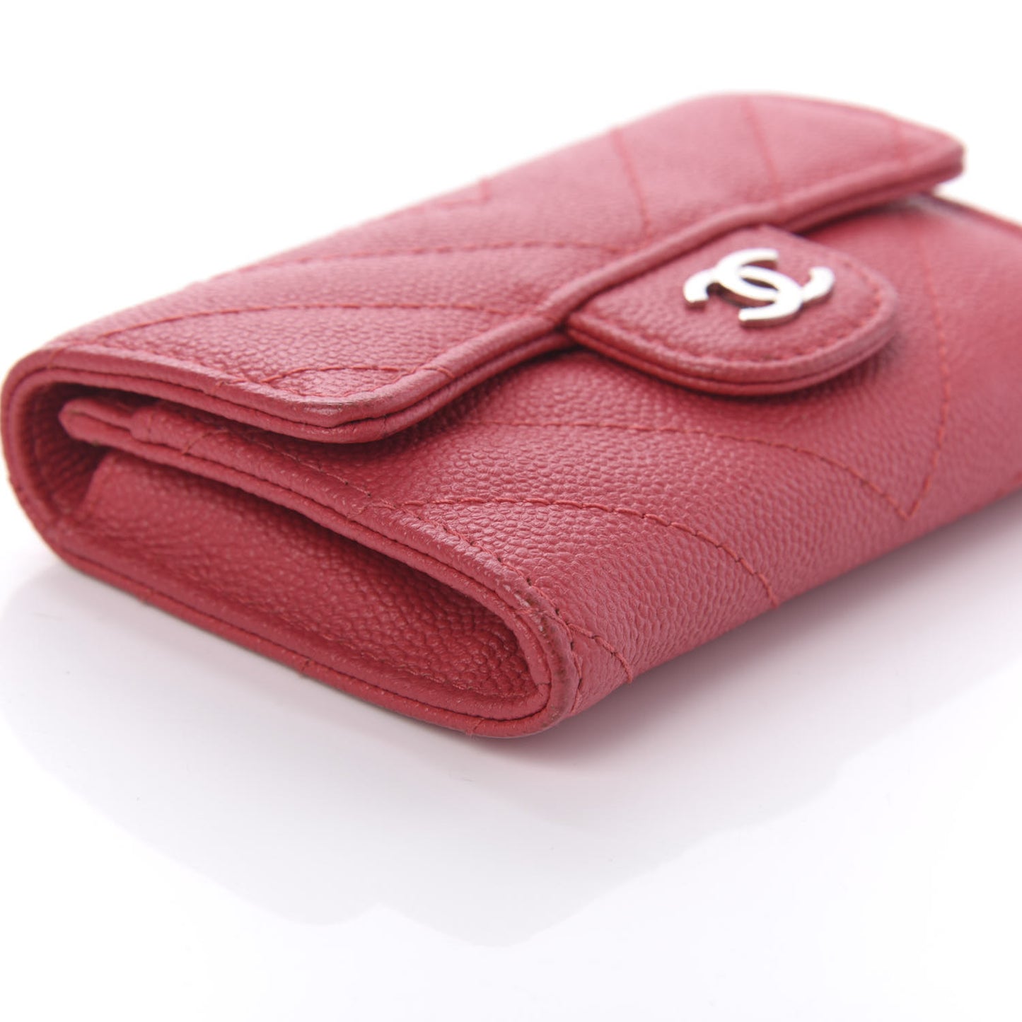 Caviar Chevron Quilted Flap Card Holder Red