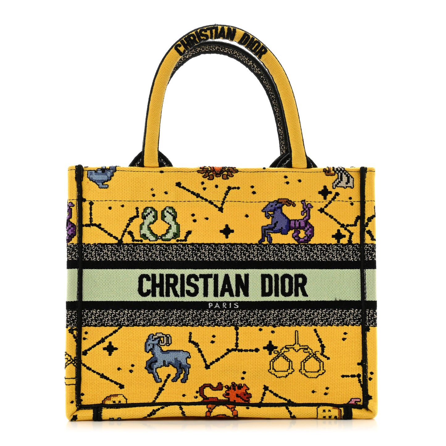 Canvas Embroidered Small Pixel Zodiac Book Tote Yellow Multicolor