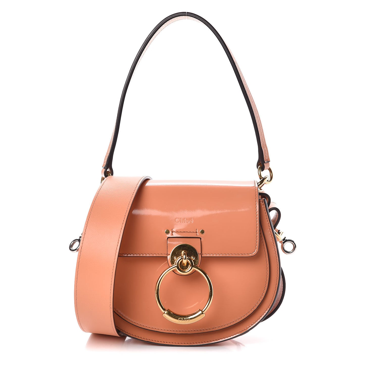 Patent Calfskin Suede Small Tess Bag Autumnal Brown
