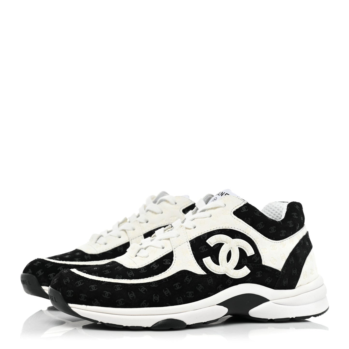 Nylon Suede Calfskin Printed CC Sneakers 40 Black White