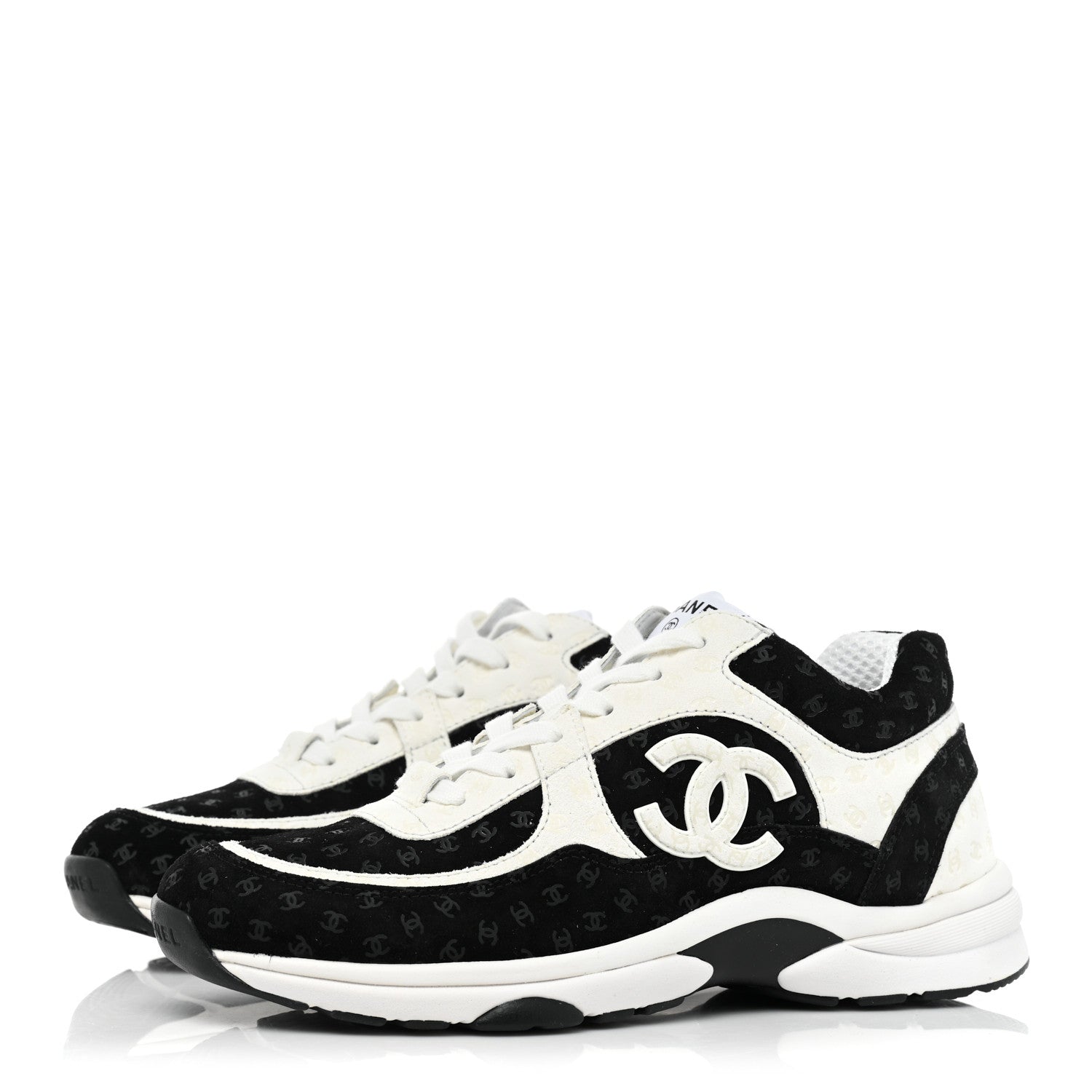 Chanel Nylon Suede Calfskin Printed CC Sneakers 40 Black White 3 of 10