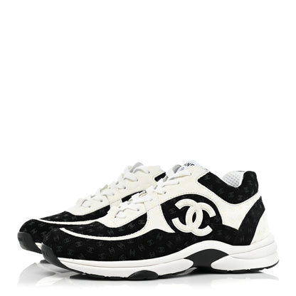 Chanel Nylon Suede Calfskin Printed CC Sneakers 40 Black White 3 of 10