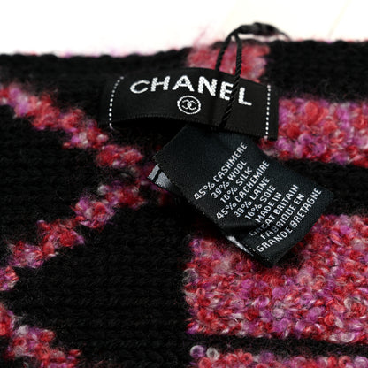 Chanel Wool Cashmere CC Scarf Dark Pink Black 4 of 4