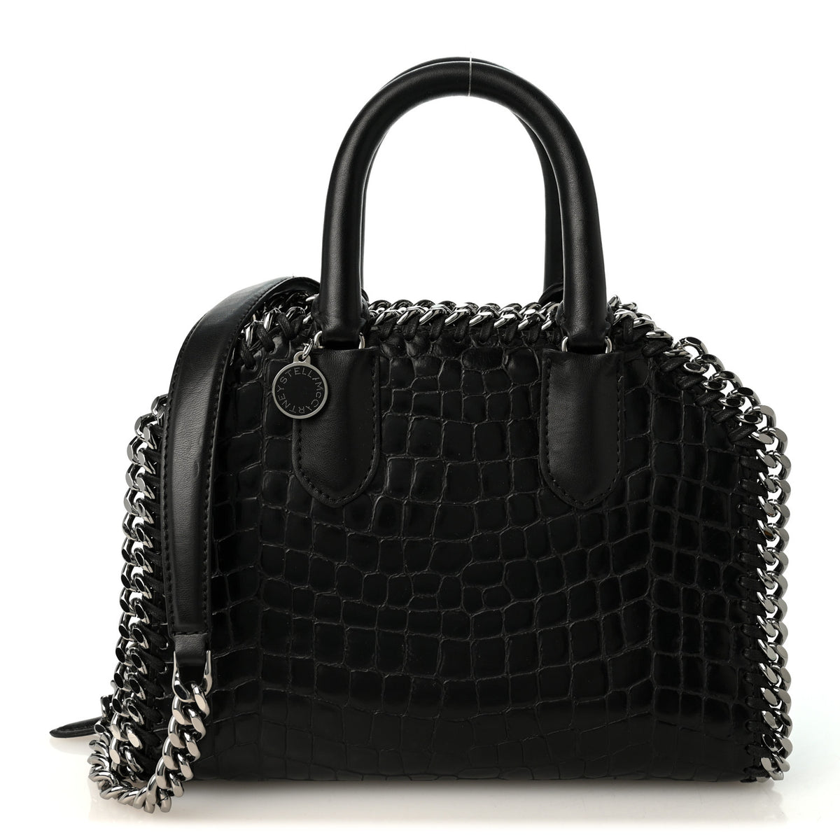 Faux Leather Crocodile Embossed Mini Falabella Box Top Handle Bag Black
