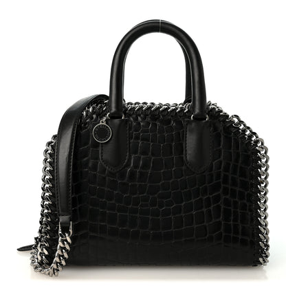 Stella McCartney Faux Leather Crocodile Embossed Mini Falabella Box Top Handle Bag Black 1 of 9