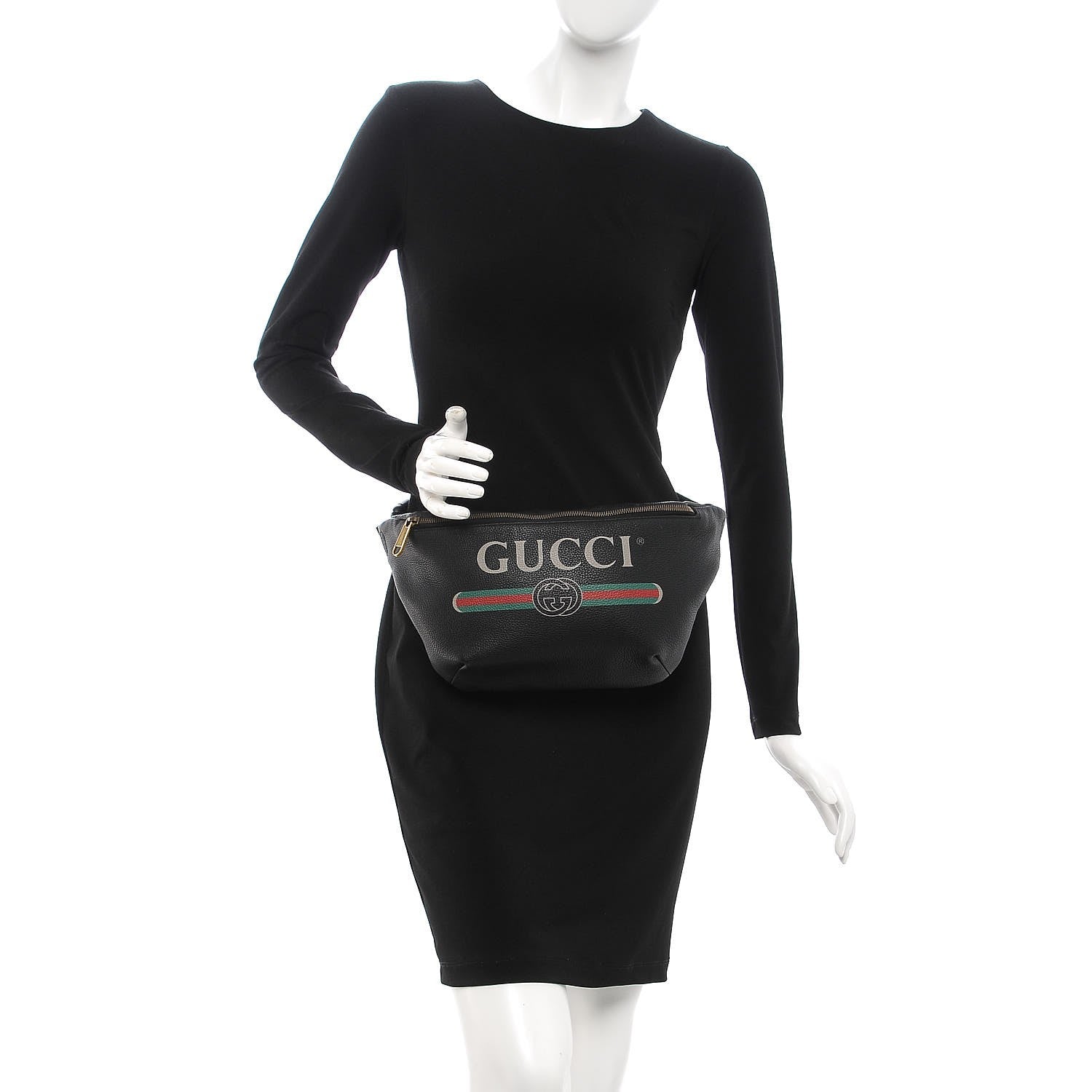 Gucci Grained Calfskin Logo Belt Bag Black 2 of 7