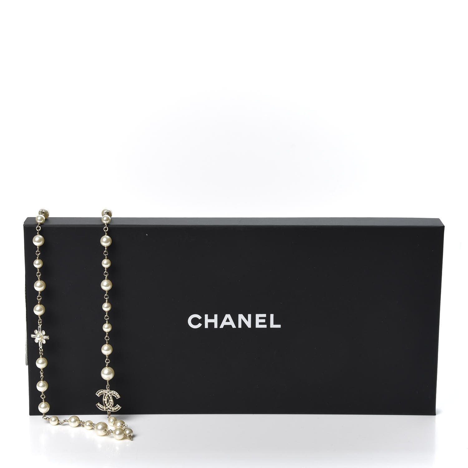 Chanel Crystal Pearl CC Long Necklace Silver 6 of 6