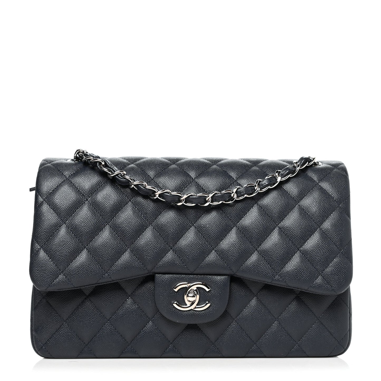 Caviar Quilted Jumbo Double Flap Navy