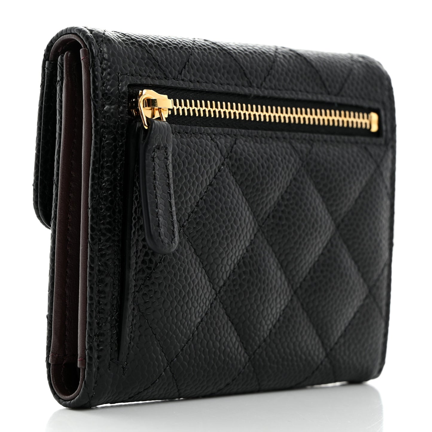Caviar Quilted Compact Flap Wallet Black