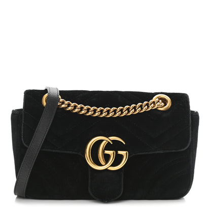 Gucci Velvet Matelasse Mini GG Marmont Shoulder Bag Black 2 of 16