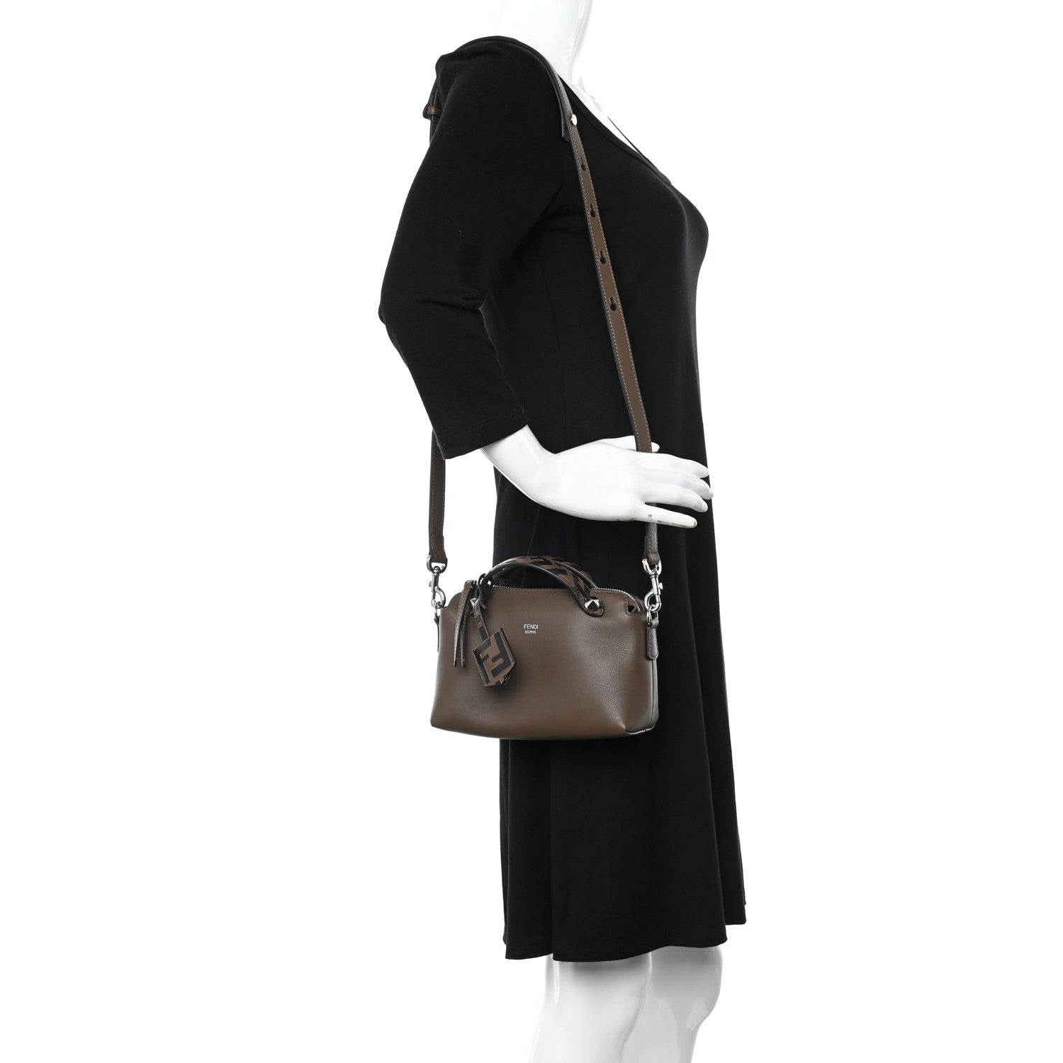 Fendi Vitello Dolce Bi-Color FF 1974 Embossed Mini By The Way Boston Bag Maya Black 2 of 11