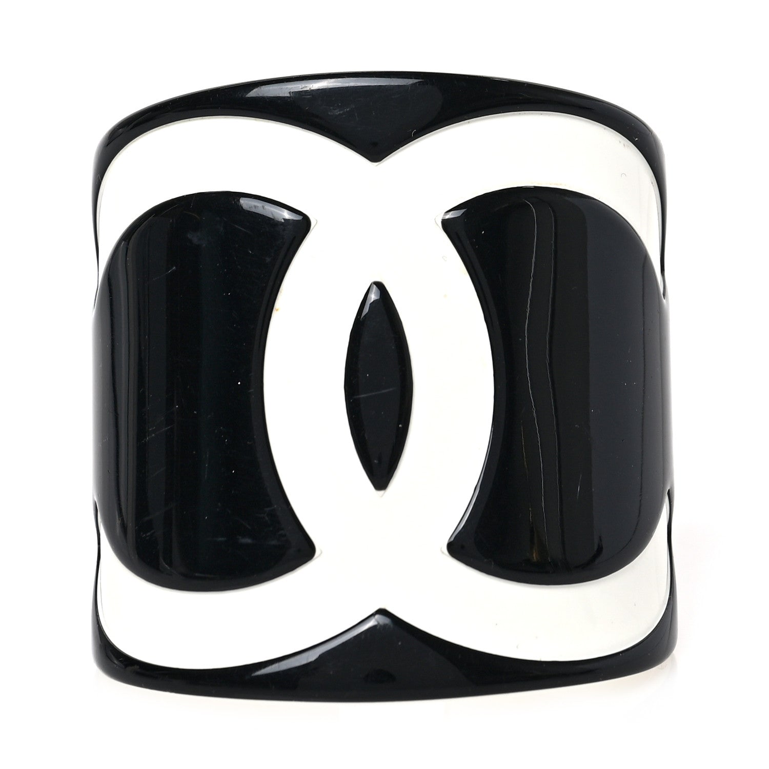 Chanel Resin CC Wide Cuff Black White 1 of 4
