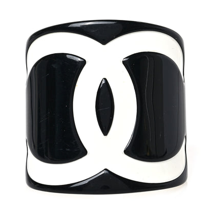 Chanel Resin CC Wide Cuff Black White 1 of 4