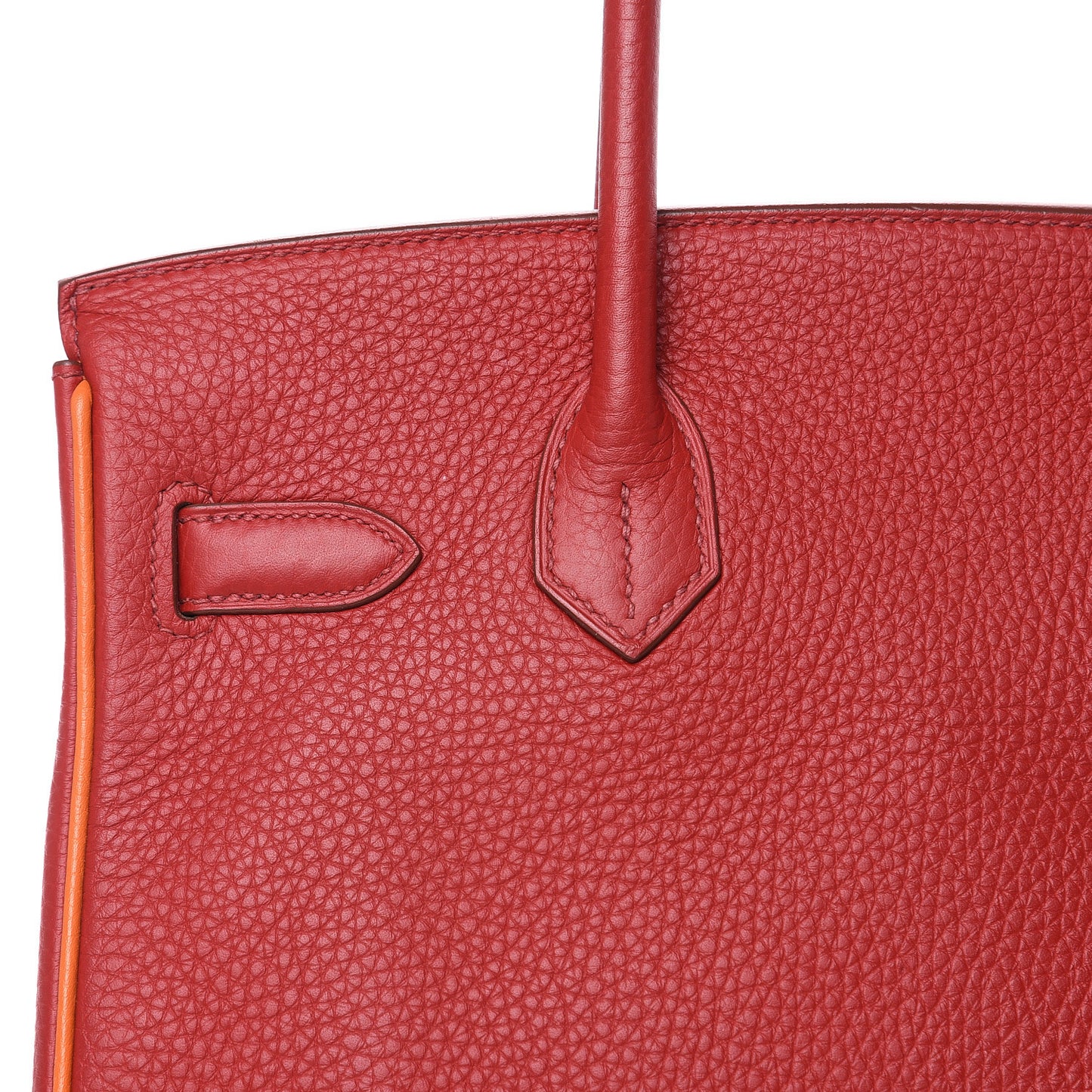 Taurillon Clemence Horseshoe Bi-Color Birkin 30 Rouge Garance and Orange