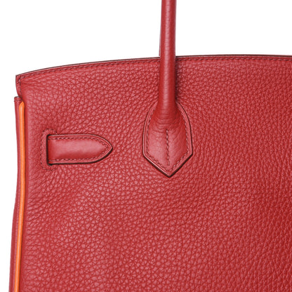 Hermes Taurillon Clemence Horseshoe Bi-Color Birkin 30 Rouge Garance and Orange 25 of 28