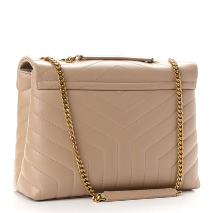 Saint Laurent Calfskin Y Quilted Monogram Medium Loulou Chain Satchel Dark Beige 3 of 9