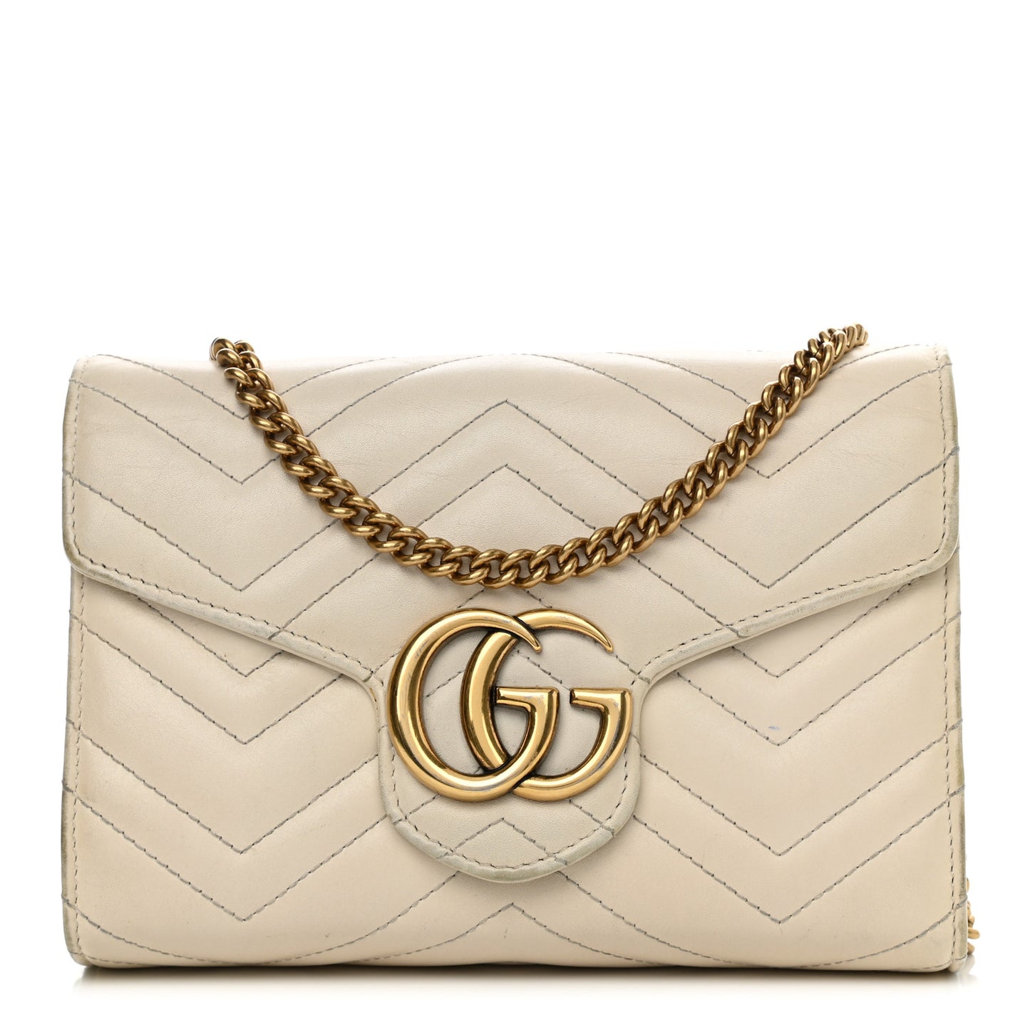 Calfskin Matelasse GG Marmont Chain Wallet Mystic White