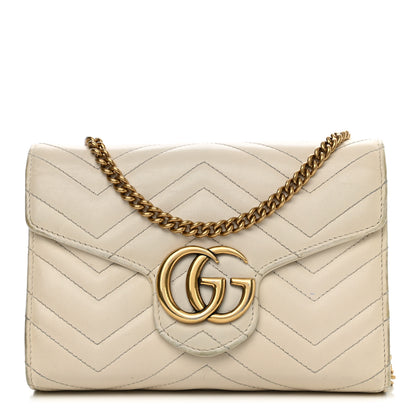 Gucci Calfskin Matelasse GG Marmont Chain Wallet Mystic White 1 of 21