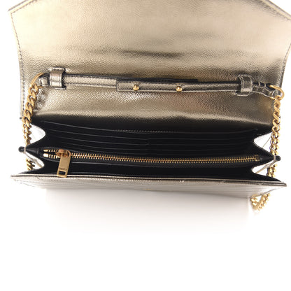 Saint Laurent Metallic Grain De Poudre Matelasse Chevron Monogram Chain Wallet Piombo 5 of 12