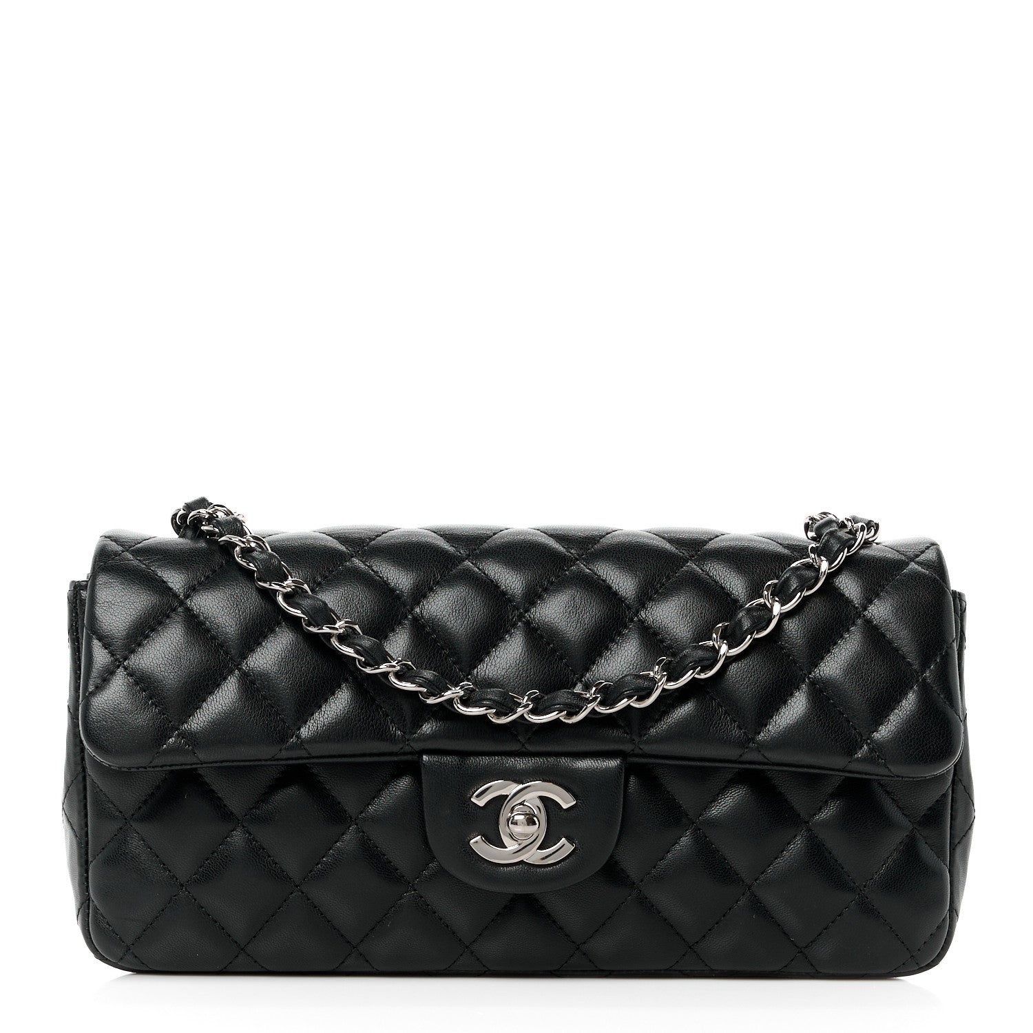 Chanel Lambskin Quilted East West Flap Black 1 of 12