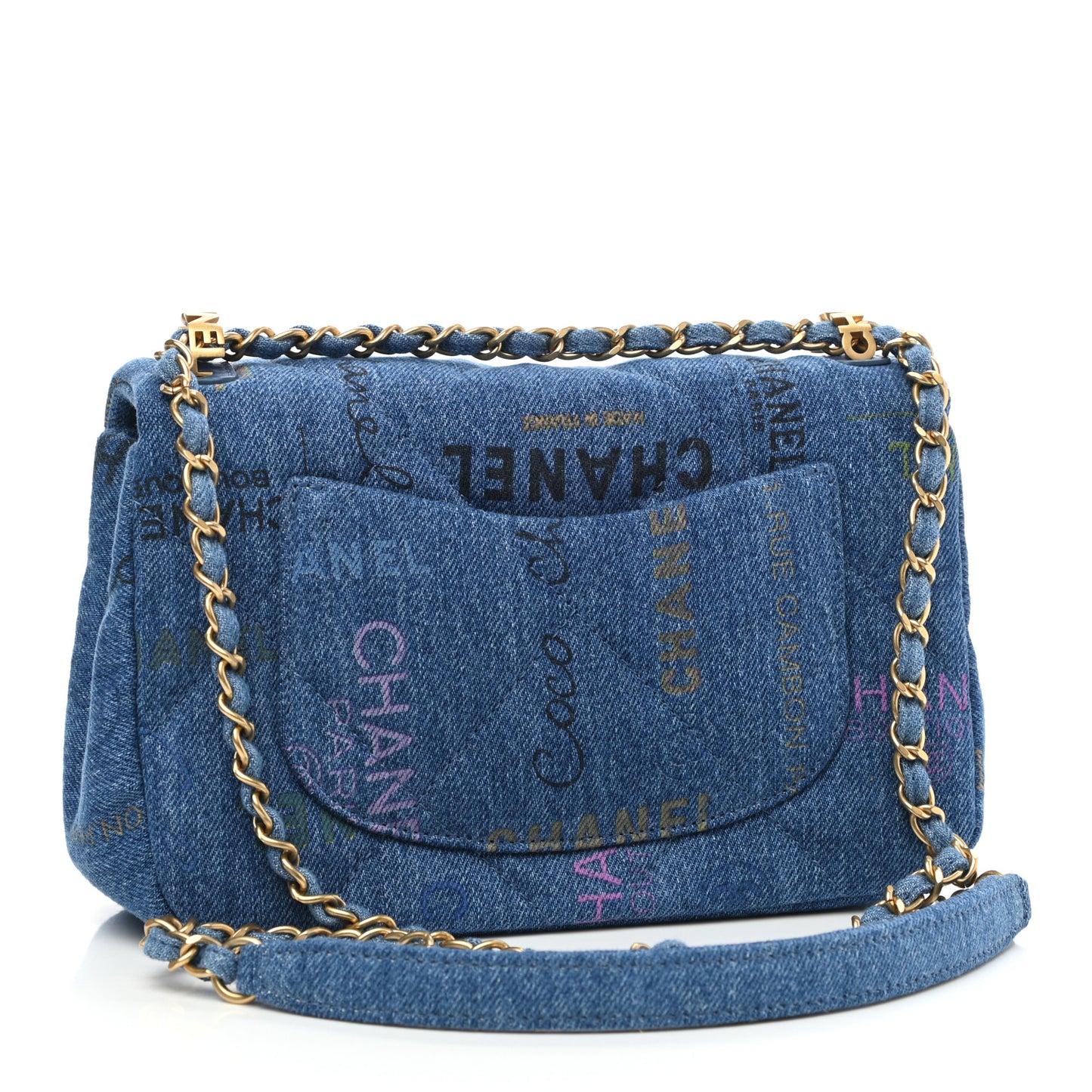 Denim Quilted Mini Denim Mood Rectangular Flap Blue Multicolor