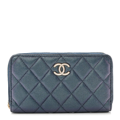 Chanel Iridescent Caviar Quilted Medium Zip Around Wallet Dark Blue 1 of 9