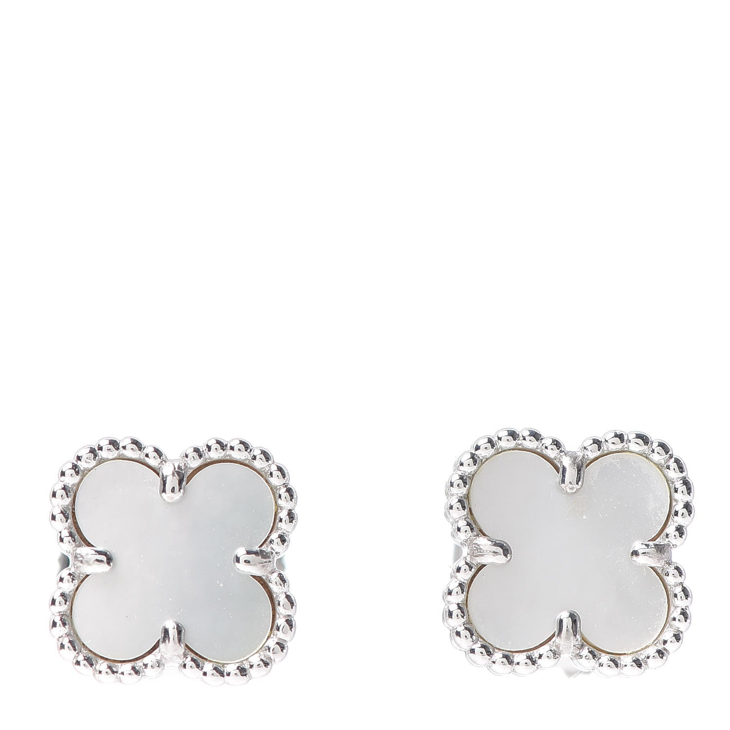 Van Cleef & Arpels 18K White Gold Mother of Pearl Sweet Alhambra Earrings 1 of 5