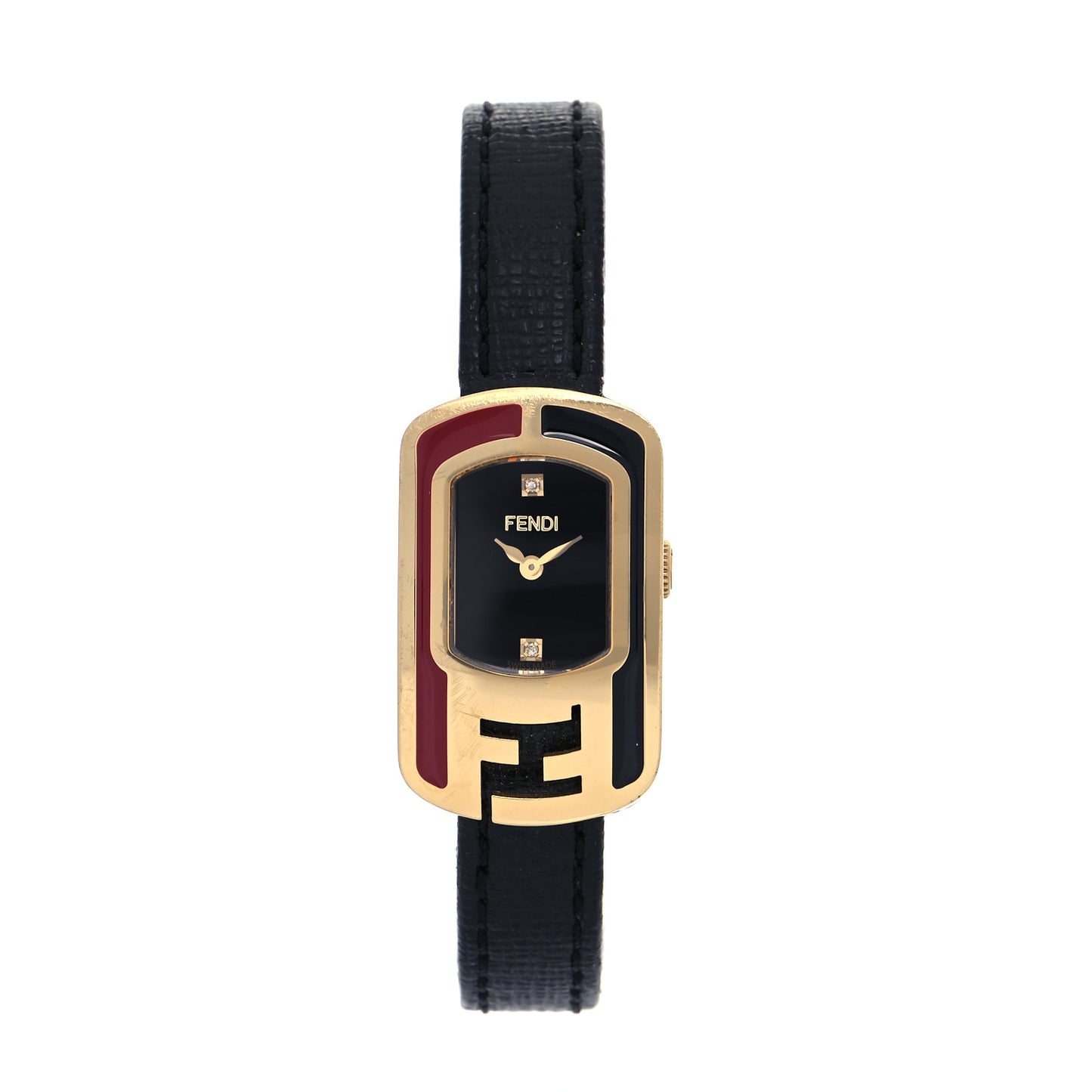 Stainless Steel Calfskin Diamond Enamel 18mm Chameleon Quartz Watch Black