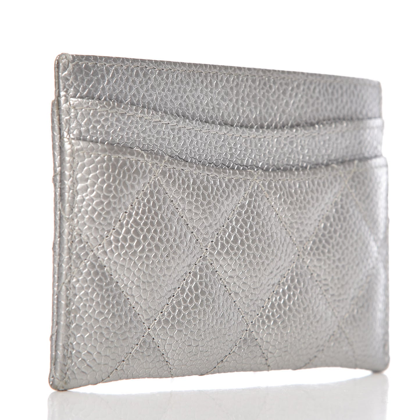 Metallic Caviar Quilted Card Holder Silver