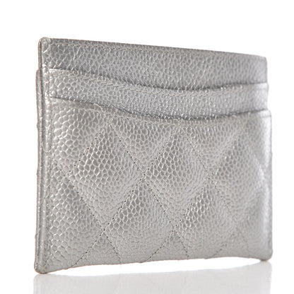 Chanel Metallic Caviar Quilted Card Holder Silver 5 of 16