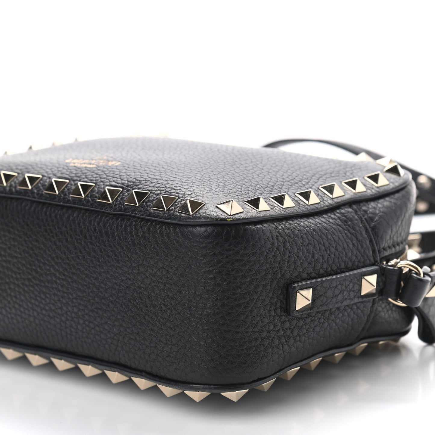 Pebbled Calfskin Rockstud Camera Crossbody Bag Black