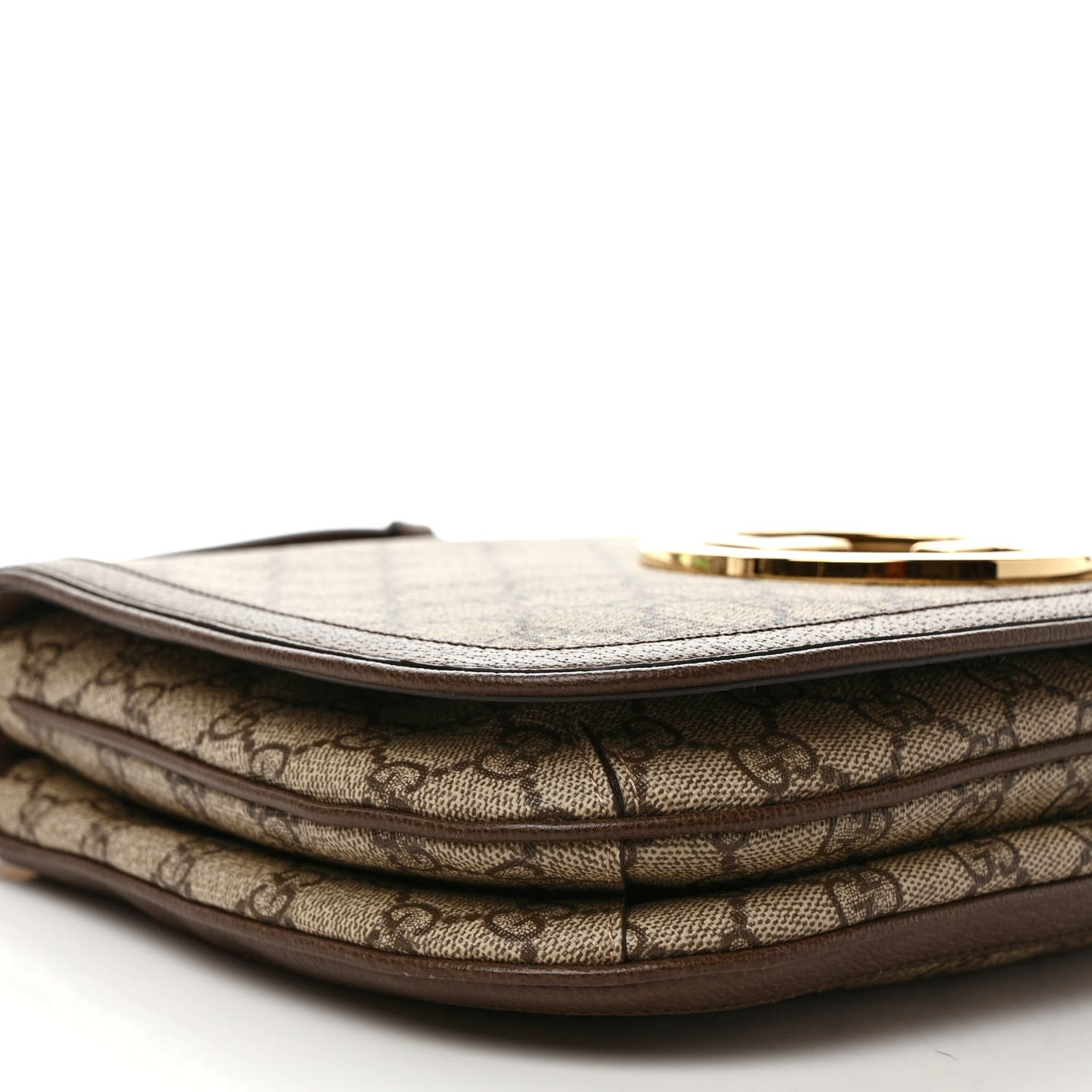 GG Supreme Monogram Textured Dollar Calfskin Web Medium Blondie Top Handle Shoulder Flap Bag Beige Ebony New Acero