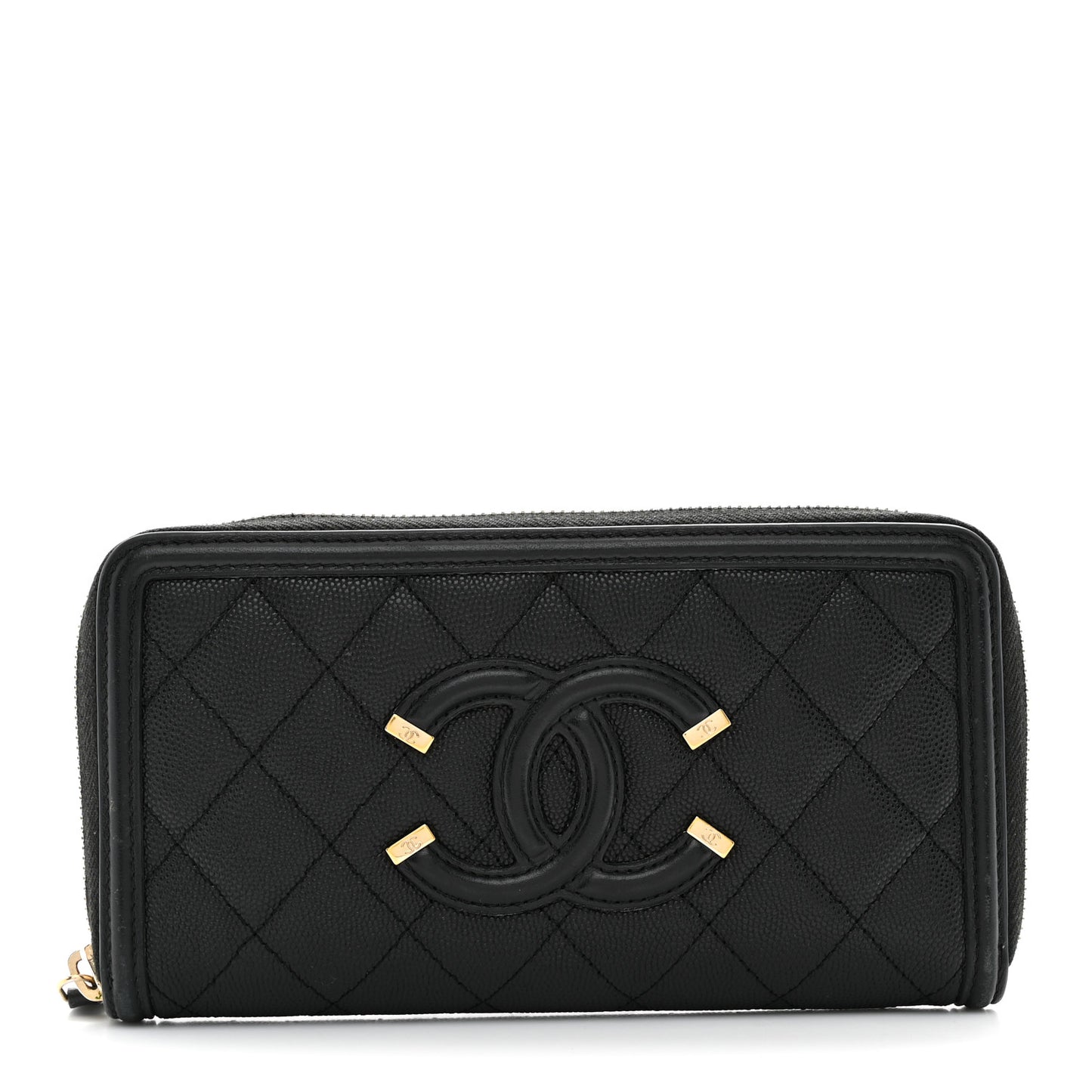 Caviar Quilted Filigree Zip Around Wallet Black