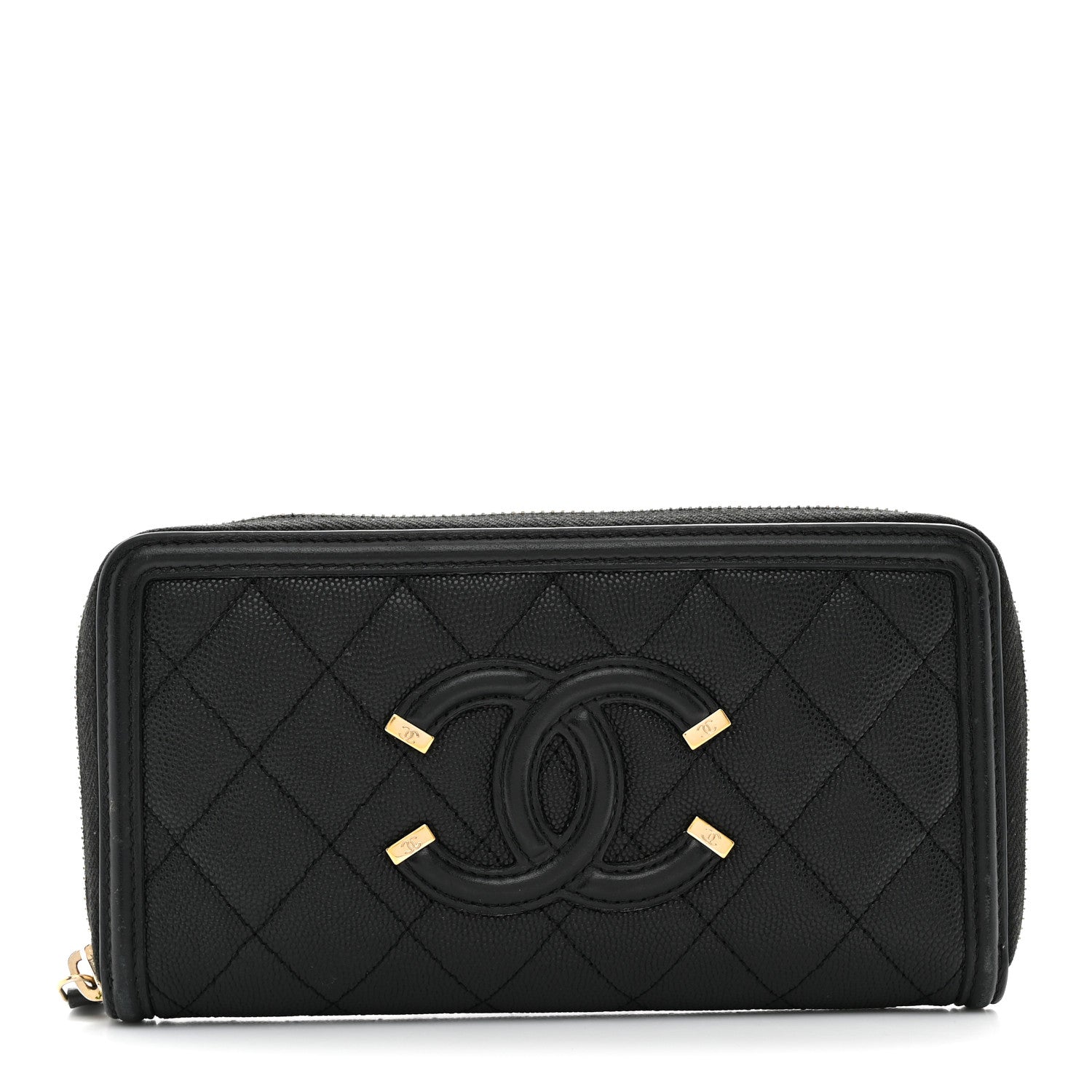 Chanel Caviar Quilted Filigree Zip Around Wallet Black 1 of 8