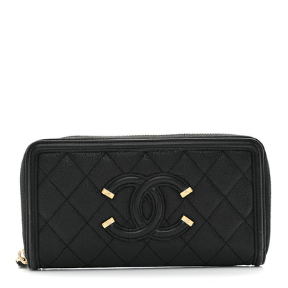 Chanel Caviar Quilted Filigree Zip Around Wallet Black 1 of 8