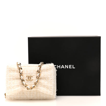 Chanel Tweed Quilted Bow Flap Card Holder On Chain White 12 of 12