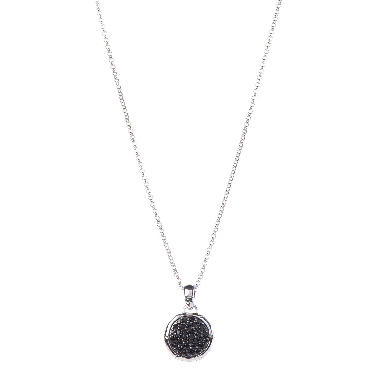 John Hardy Sterling Silver Black Sapphire Small Bamboo Round Pendant Necklace 1 of 6